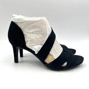 9W 9 WIDE Lifestride Womens Mega Black Faux Vegan Suede Stiletto Heels Pumps